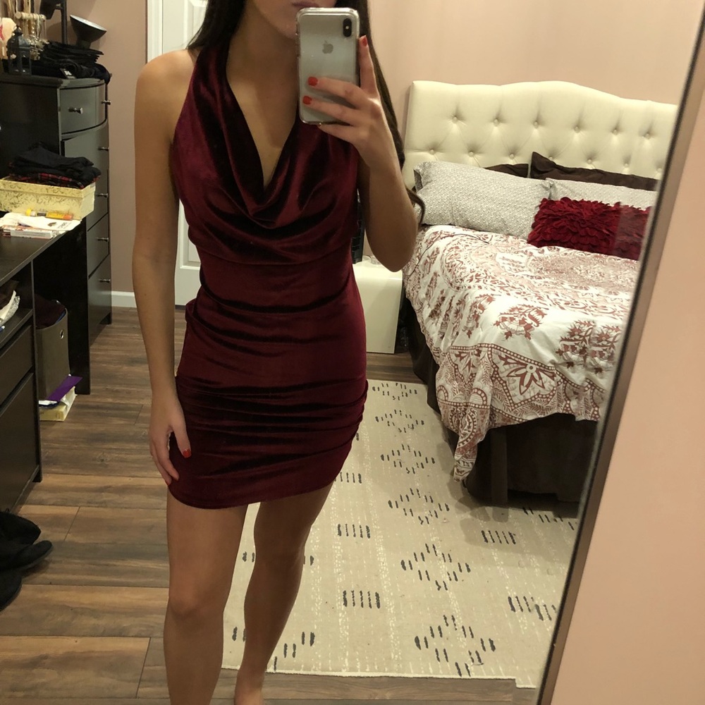 NWT! The Boutique: Maroon velvet cowl neck dress
